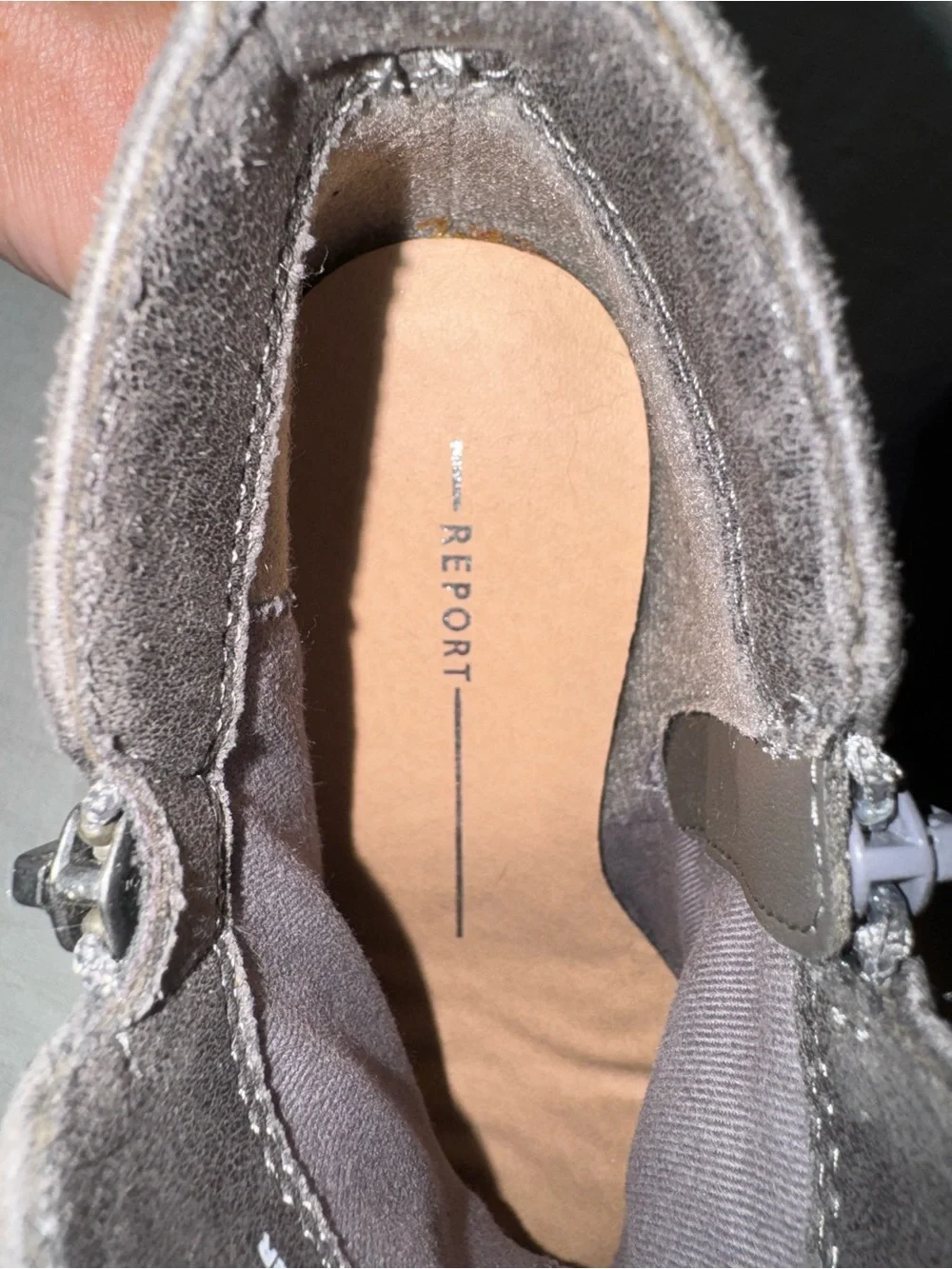 report gray Wedge Ankle Booties with Perforated Upper